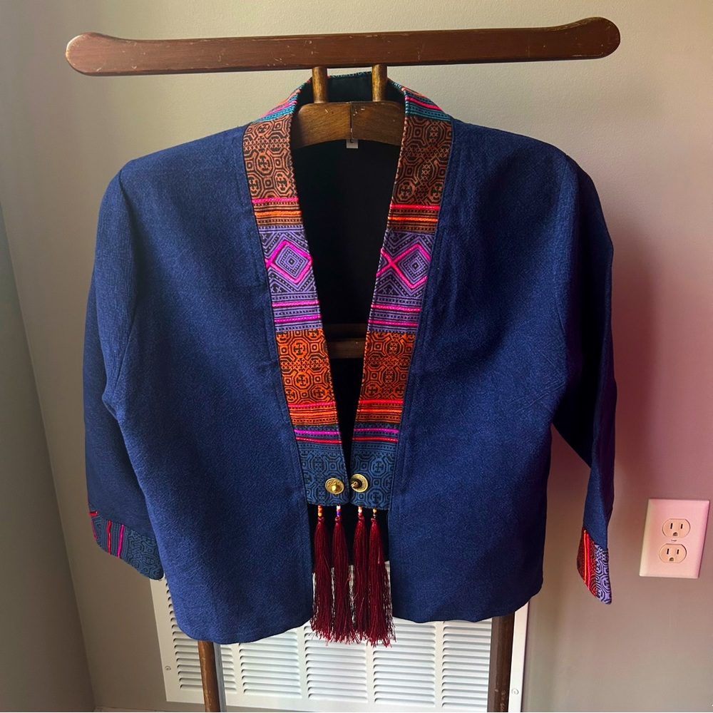 Embellished indigo cotton jacket bolero style